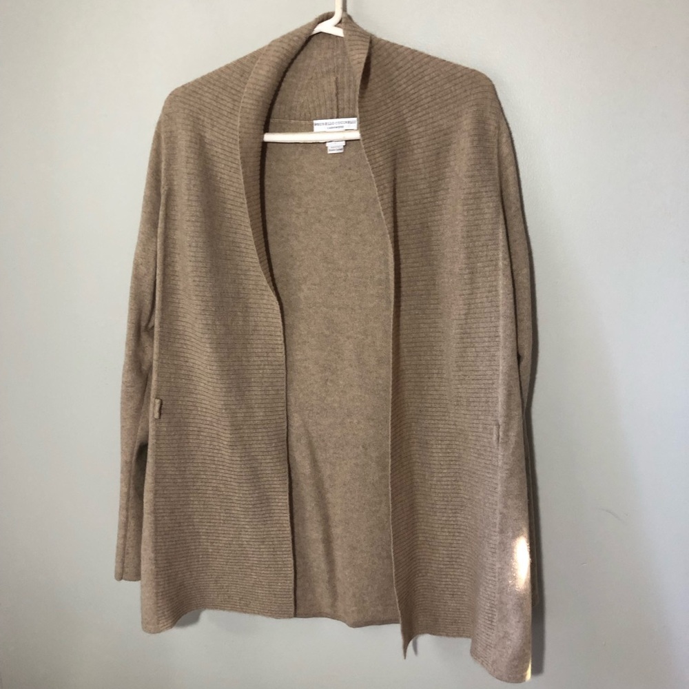 Brunello Cucinelli cashmere open front cardigan duster tan beige neutral XL